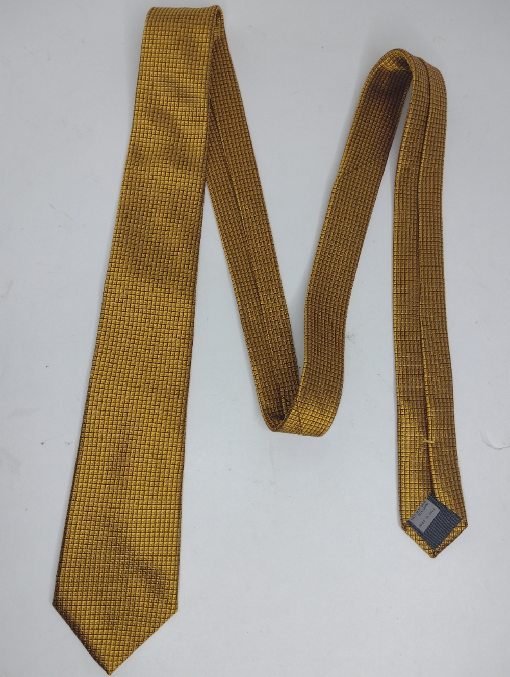 Canali 1934 Italian Silk Necktie Tie Gold Shimmer & Black Grid 60" Big & Tall